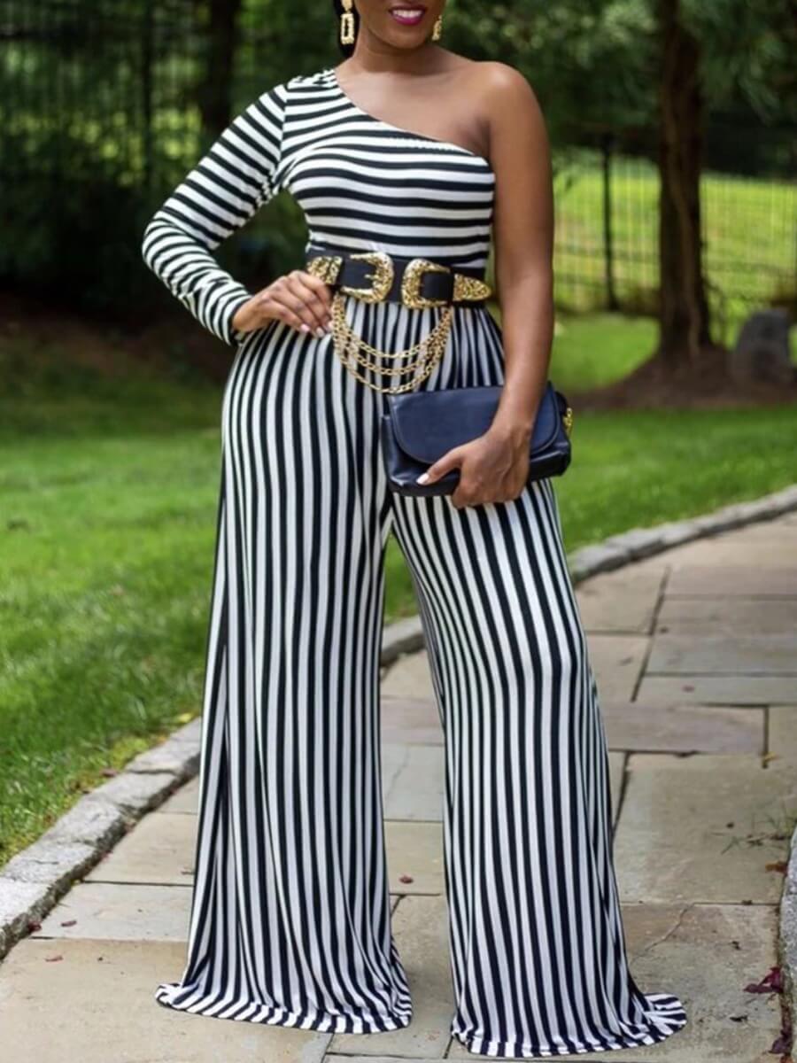 LW BASICS Plus Size Work One Shoulder Striped Black One-piece Jumpsuit (Without Belt)
LW BASICS Plus Size Work One Shoulder Striped Black One-piece Jumpsuit (Without Belt)