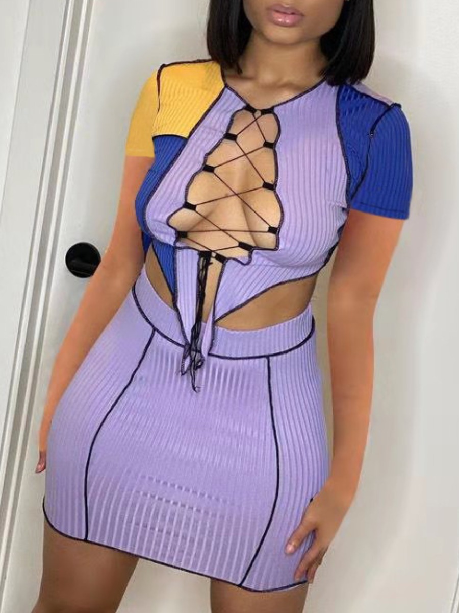 Lovely Sexy Color-lump Bandage Hollow-out Design Purple Two Piece Skirt Set
Lovely Sexy Color-lump Bandage Hollow-out Design Purple Two Piece Skirt Set