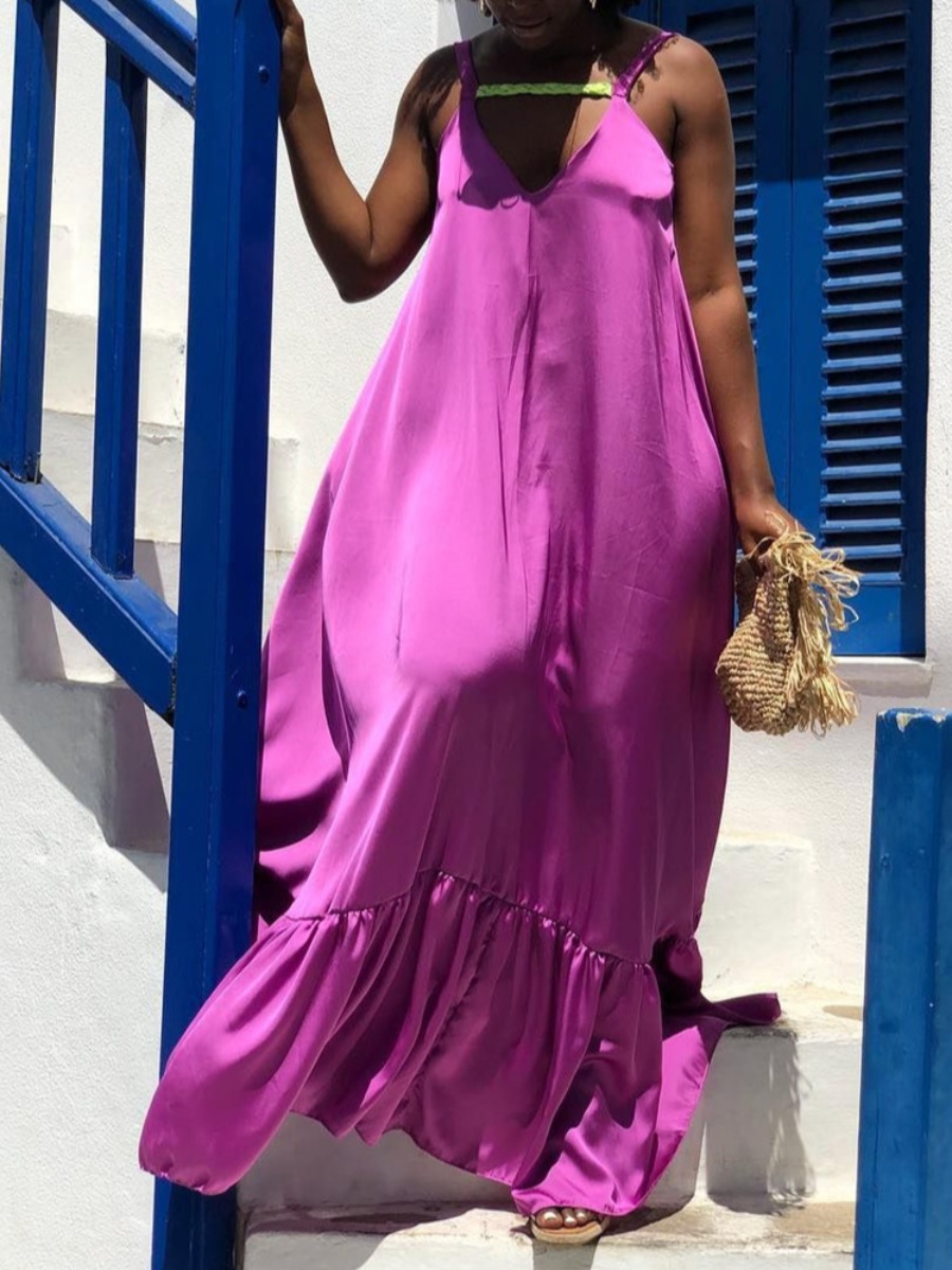 Lovely Plus Size Boho V Neck Ruffle Design Floor Length A Line Dress, Rose red
Lovely Plus Size Boho V Neck Ruffle Design Floor Length A Line Dress, Rose red