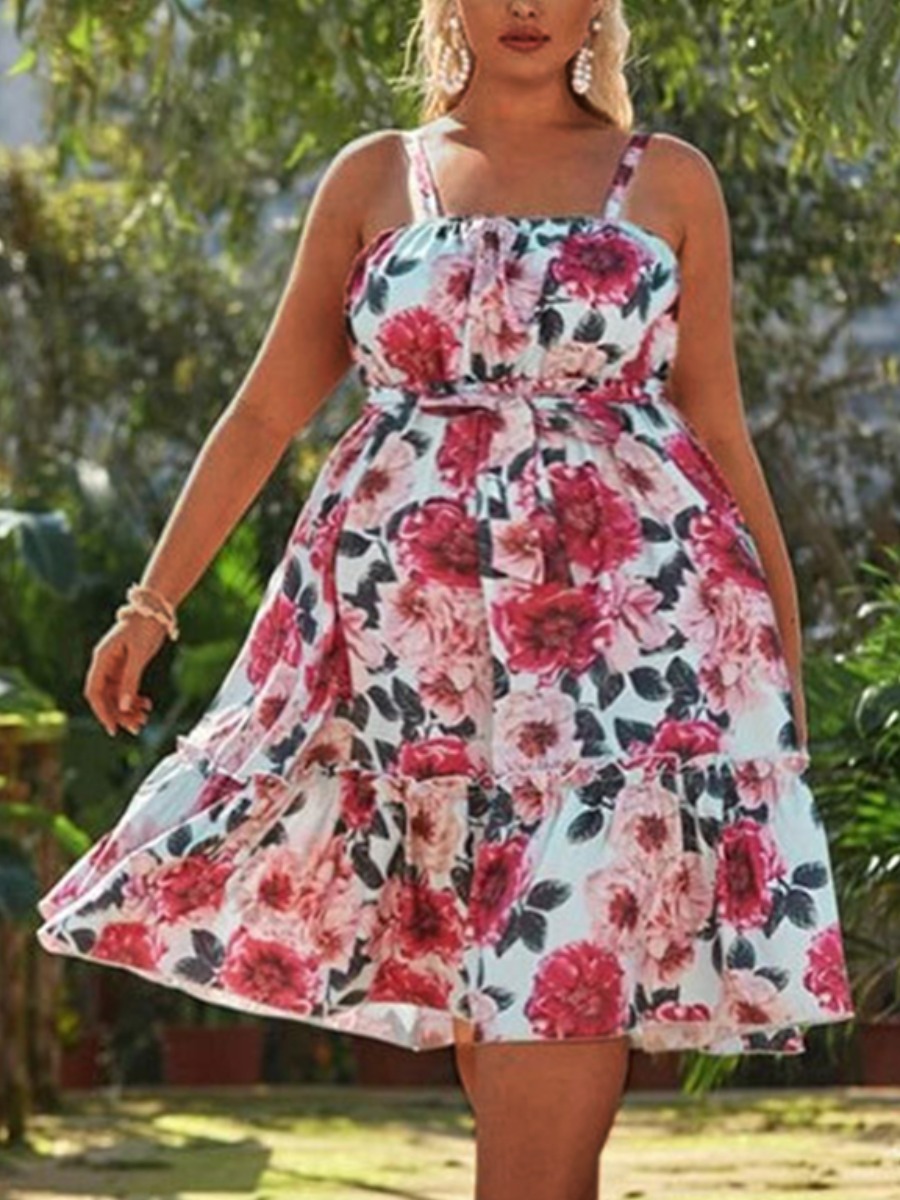 Lovely Boho Floral Print Flounce Design Multicolor Knee Length Plus Size Dress, Multi
Lovely Boho Floral Print Flounce Design Multicolor Knee Length Plus Size Dress, Multi