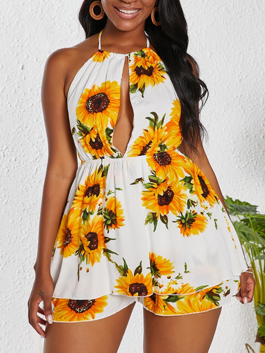 Lovely Sunflower Boho Floral Print Backless Flounce Design White One-piece Romper
Lovely Sunflower Boho Floral Print Backless Flounce Design White One-piece Romper