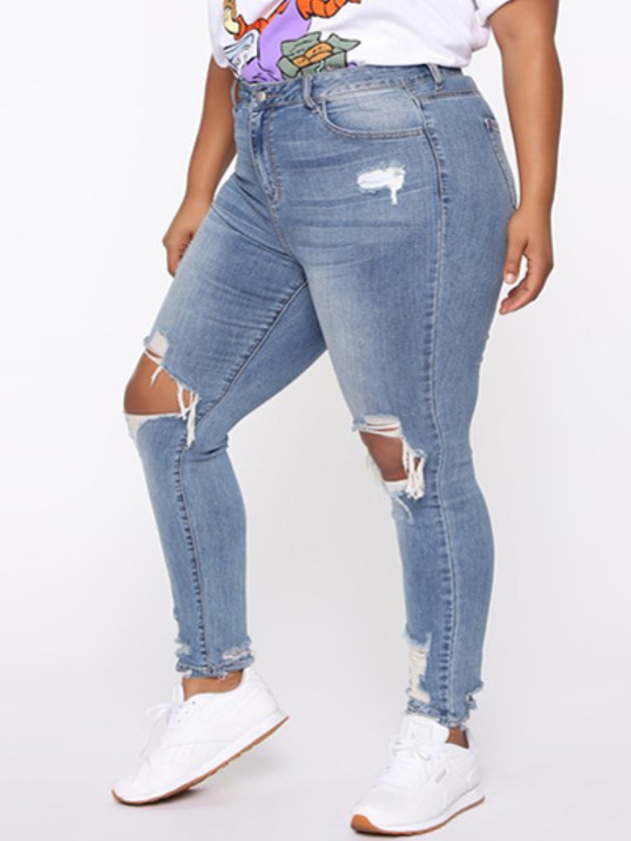 Lovely Plus Size Street Mid Waist Ripped Baby Blue Jeans
Lovely Plus Size Street Mid Waist Ripped Baby Blue Jeans