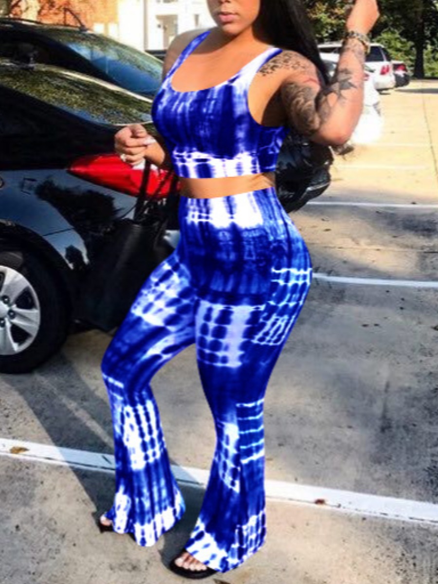 Lovely Plus Size Casual Tie-dye Flared Blue Two-piece Pants Set 
Lovely Plus Size Casual Tie-dye Flared Blue Two-piece Pants Set