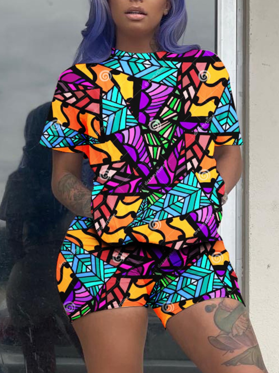 Lovely Street O Neck Geometric Print Multicolor Two Piece Shorts Set, Multi
Lovely Street O Neck Geometric Print Multicolor Two Piece Shorts Set, Multi