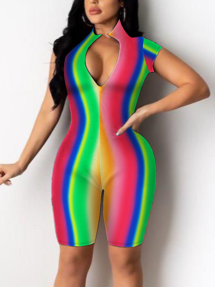 Lovely Casual Mandarin Collar Rainbow Stripe Multicolor One-piece Jumpsuit, Multi
Lovely Casual Mandarin Collar Rainbow Stripe Multicolor One-piece Jumpsuit, Multi
