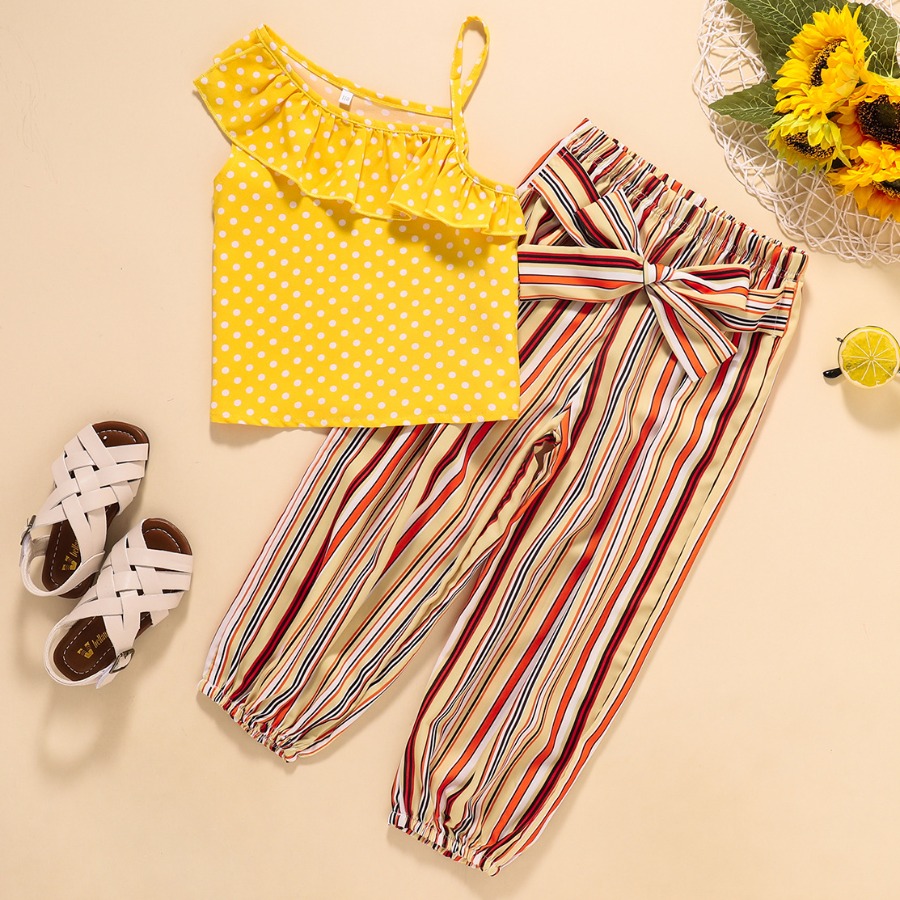 Lovely Girl Casual Dot Print Striped Flounce Design Yellow Two Piece Pants Set
Lovely Girl Casual Dot Print Striped Flounce Design Yellow Two Piece Pants Set