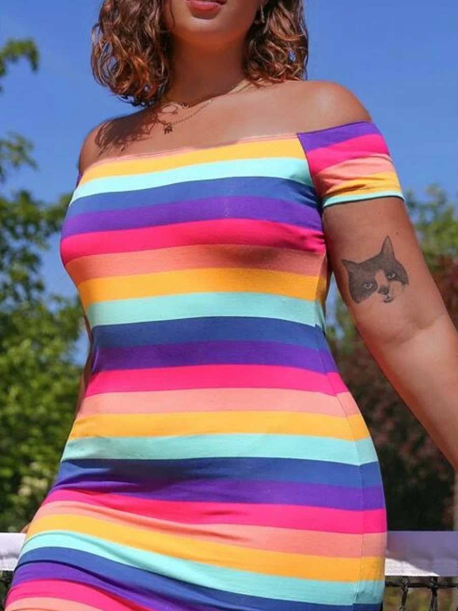 Lovely Plus Size Casual Off The Shoulder Striped Multicolor Mini Dress, Multicolor mstn
Lovely Plus Size Casual Off The Shoulder Striped Multicolor Mini Dress, Multicolor mstn