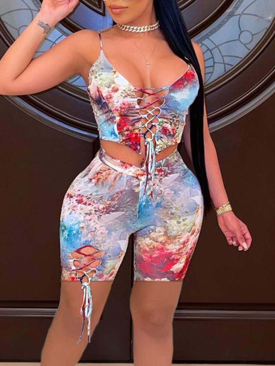 Lovely Street Tie Dye Bandage Hollow-out Design Multicolor Two Piece Shorts Set, Multi
Lovely Street Tie Dye Bandage Hollow-out Design Multicolor Two Piece Shorts Set, Multi