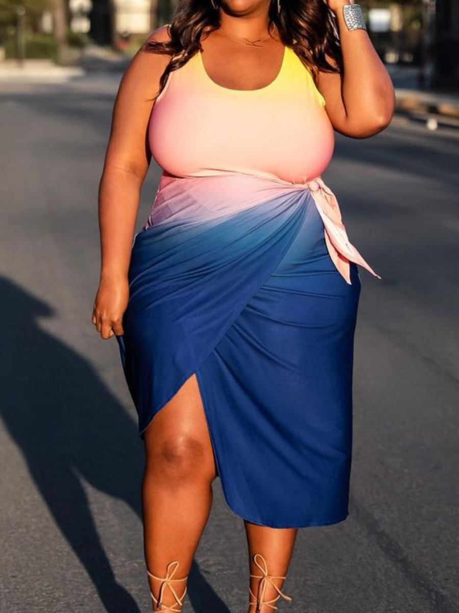 Lovely Plus Size Casual Gradient Cross-over Bandage Design Blue Mid Calf Dress
Lovely Plus Size Casual Gradient Cross-over Bandage Design Blue Mid Calf Dress