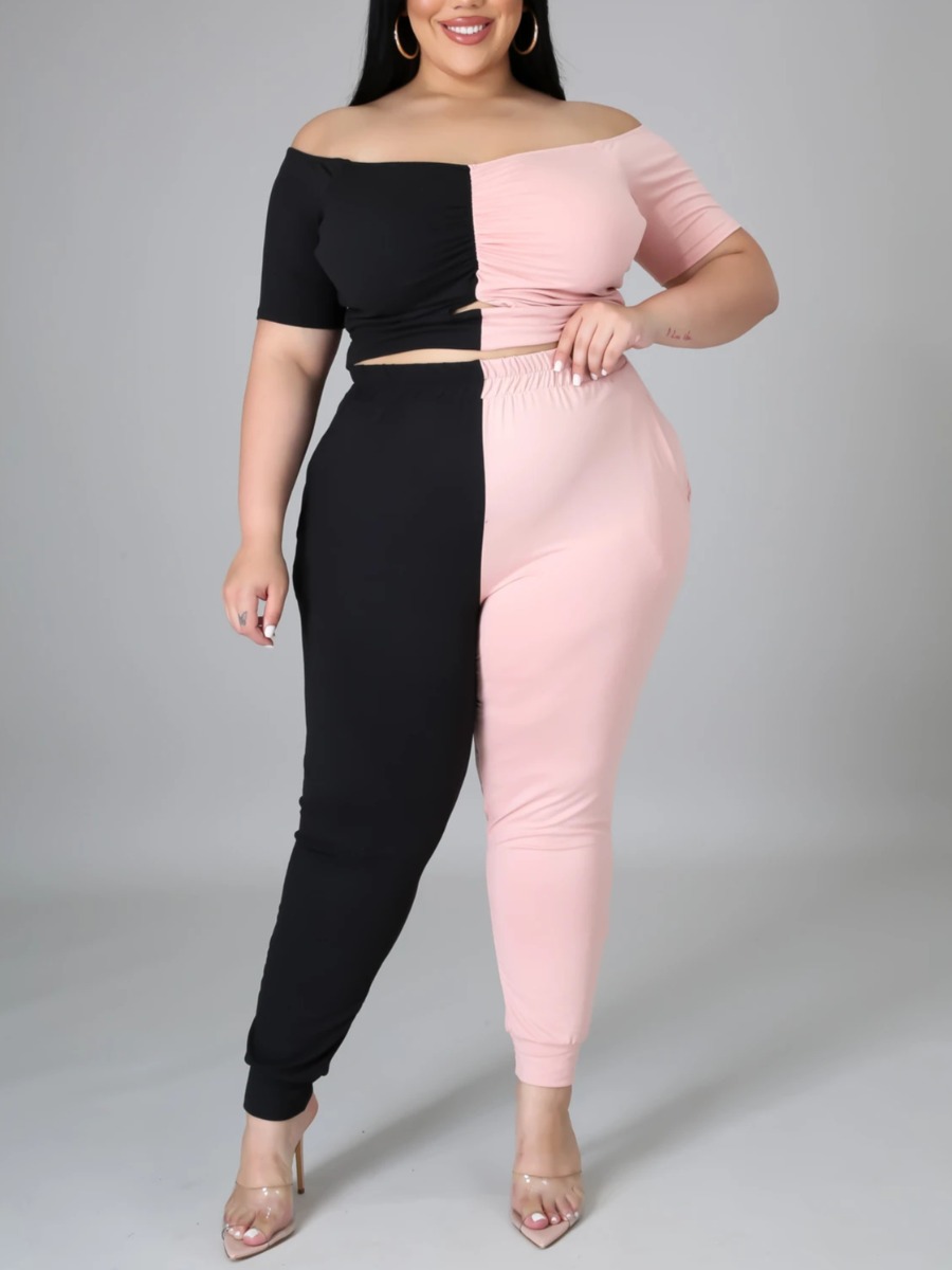 Lovely Plus Size Casual Off The Shoulder Color-lump Pink Two-piece Pants Set
Lovely Plus Size Casual Off The Shoulder Color-lump Pink Two-piece Pants Set