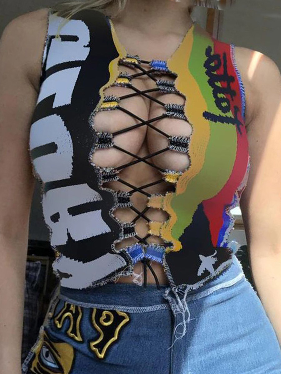 Lovely Sexy Letter Print Bandage Hollow-out Design Multicolor Camisole, Multi
Lovely Sexy Letter Print Bandage Hollow-out Design Multicolor Camisole, Multi