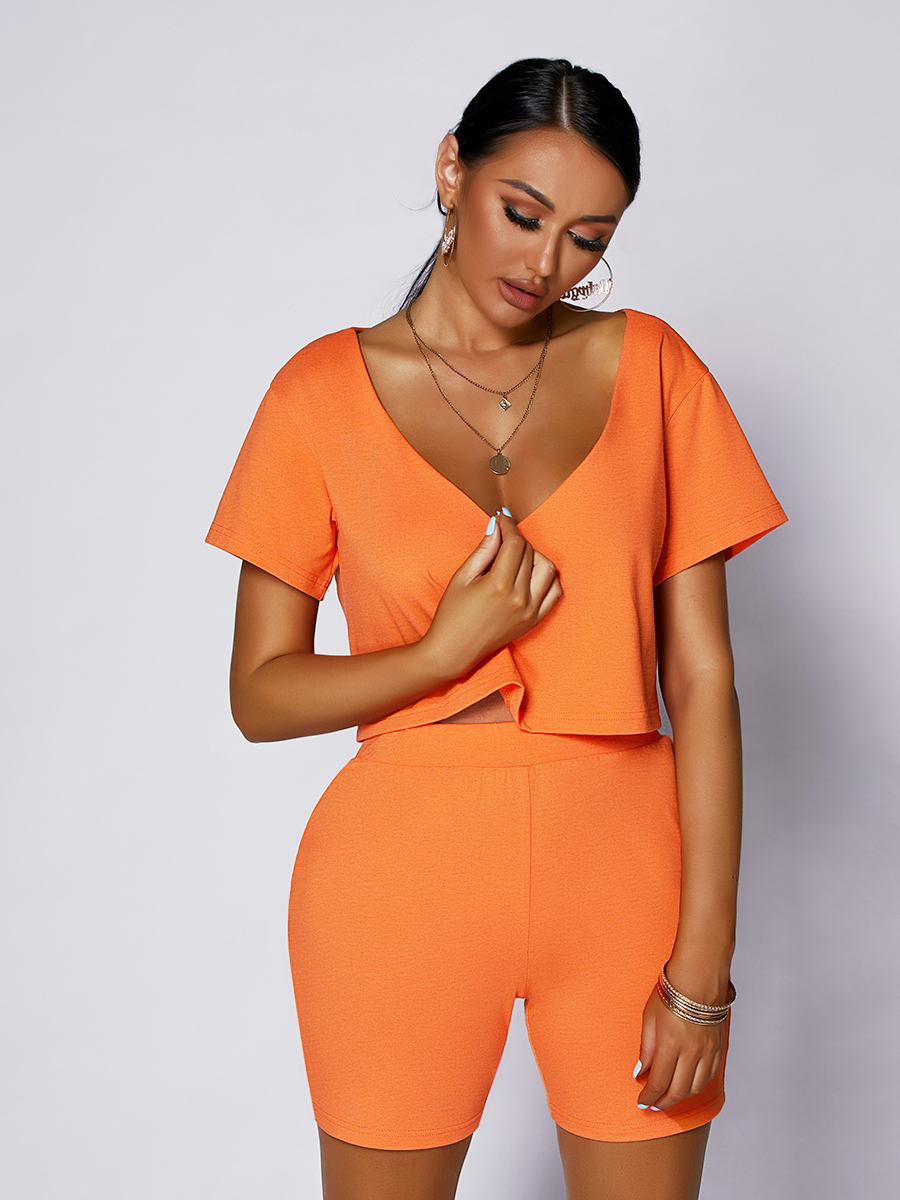 Lovely Cotton Material Serious Casual V Neck Elastic Orange Two Piece Shorts Set
Lovely Cotton Material Serious Casual V Neck Elastic Orange Two Piece Shorts Set