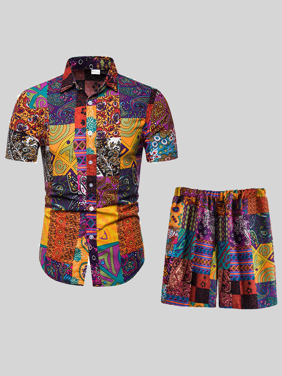 LW COTTON Men Boho Mixed Print Drawstring Multicolor Two Piece Shorts Set, Multi
LW COTTON Men Boho Mixed Print Drawstring Multicolor Two Piece Shorts Set, Multi