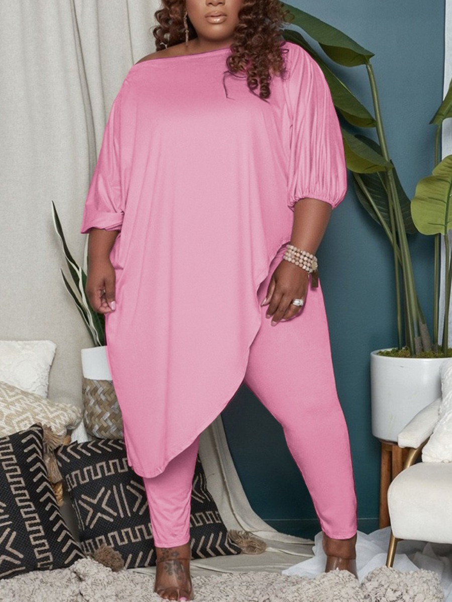 LW COTTON Plus Size Off The Shoulder Asymmetrical Two-piece Pants Set, Pink
LW COTTON Plus Size Off The Shoulder Asymmetrical Two-piece Pants Set, Pink