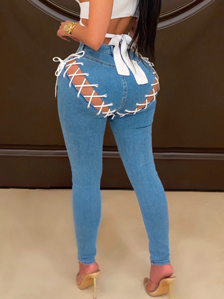 LW Cross-over Bandage Design Solid Skinny Jeans, Blue
LW Cross-over Bandage Design Solid Skinny Jeans, Blue