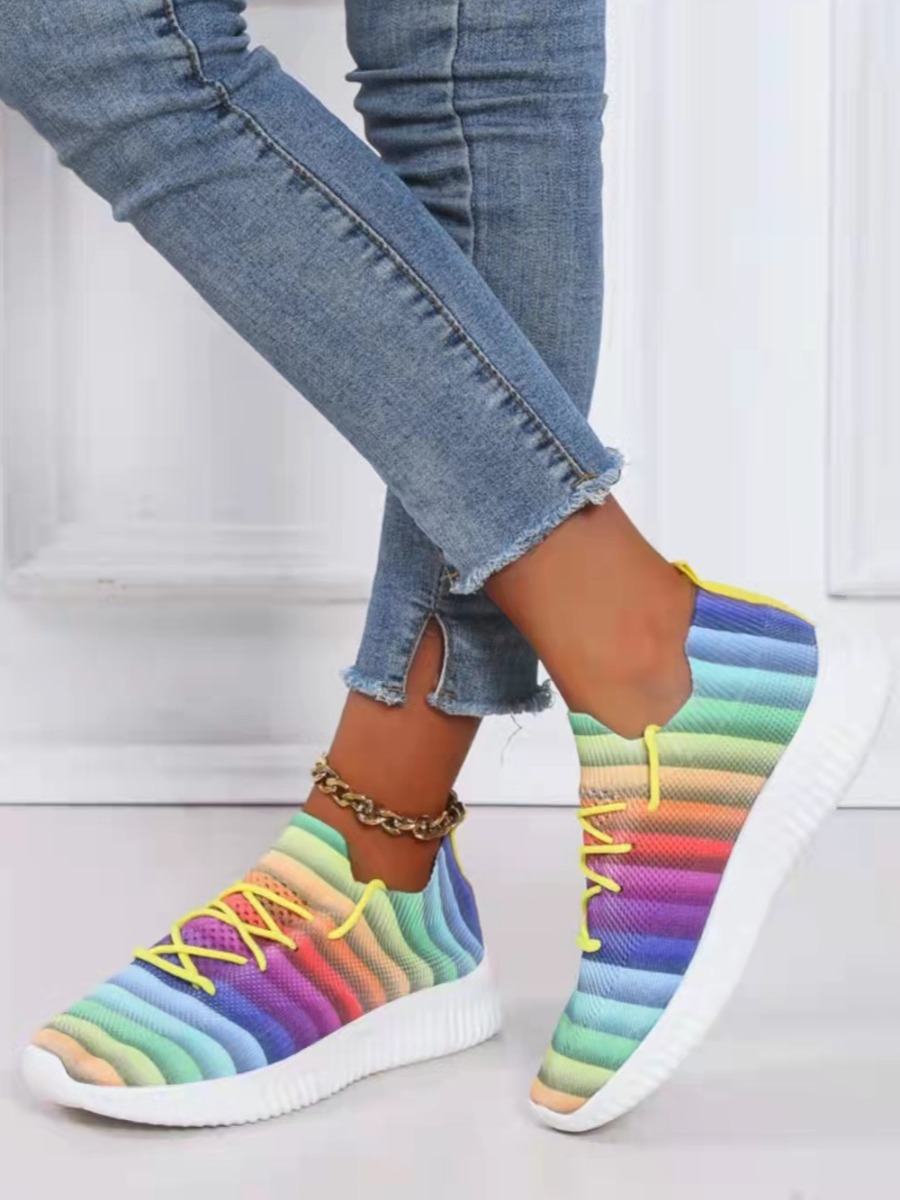 LW Rainbow Striped Sneakers, Multi