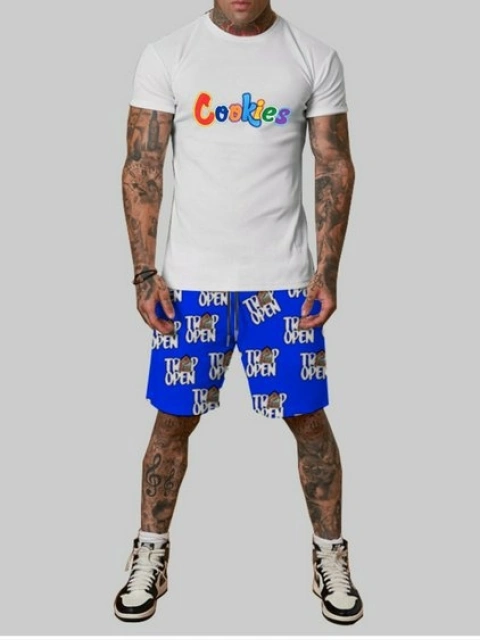 LW Men Cookies Letter Print Shorts Set