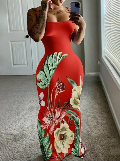 LW Floral Print Bodycon Cami Maxi Dress