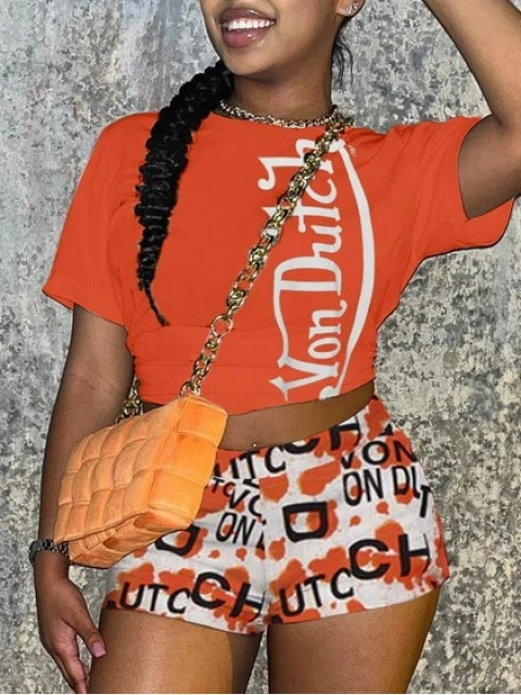 LW Skull Head Letter Print Shorts Set