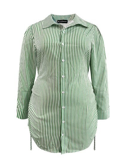 ブラウス シャツ Green Striped Drawstring Shirt レディース メンズ green label relaxing ブラウス シャツ 「size SHORTあり