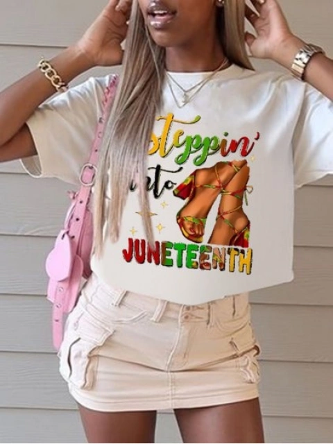LW Juneteenth Star Letter Print T-shirt