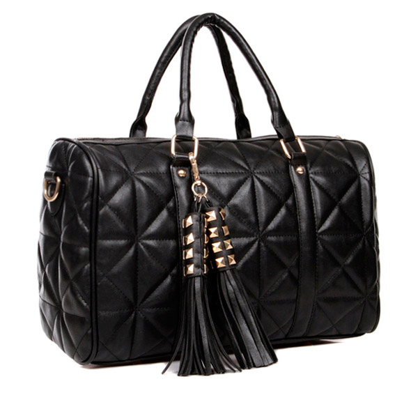 Fashion Tassels Embellished And Zipper Clutches Design Solid Black Leather Bags Clutches Bags