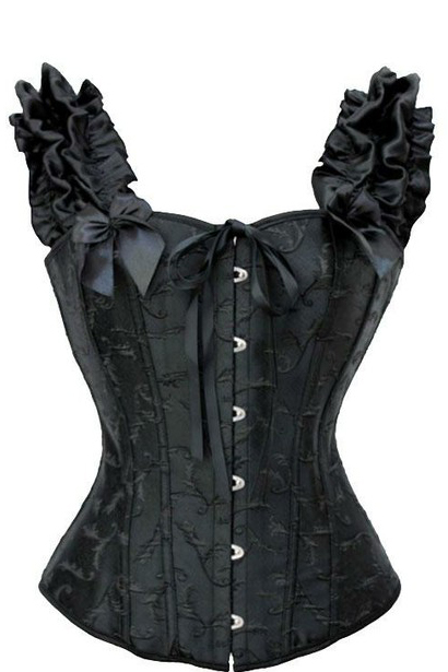 Elegant Floral Printing Pleated Lace-up Back Corset Black_Bustiers ...