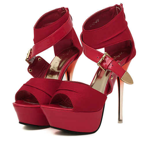 Fashion Stiletto High Heels Red PU Ankle Wrap Sandals_Sandals_Shoes ...