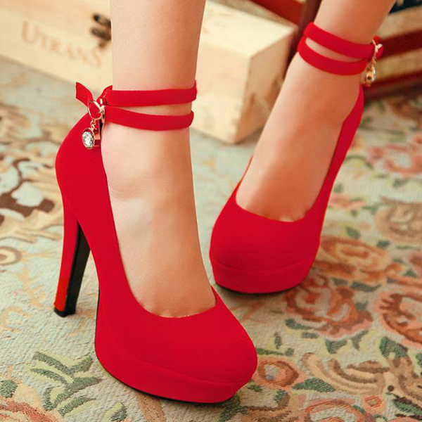 red closed toe pumps