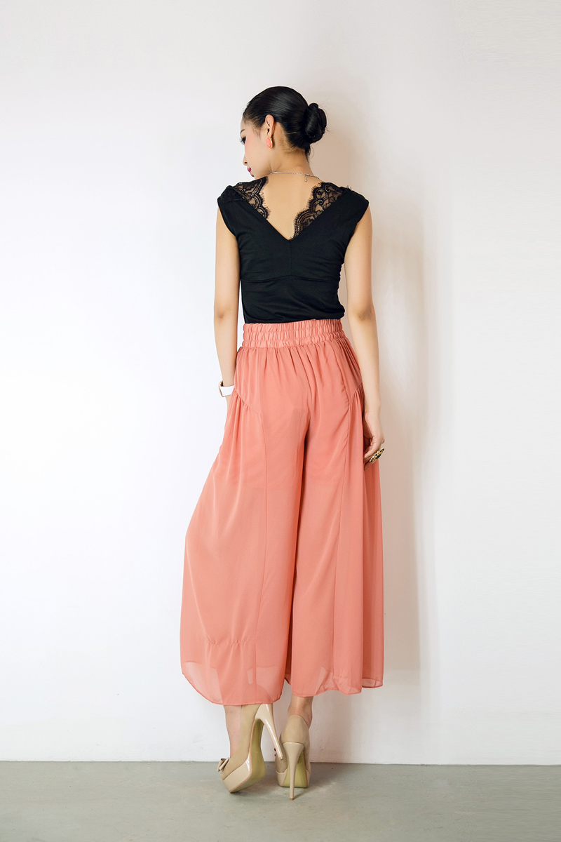 Fashion Simple Elastic Waist High Loose Polyester Pants_Pants_Bottoms