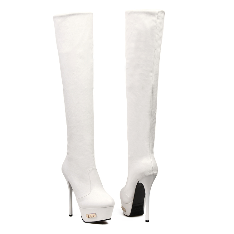 white knee high boots with heel