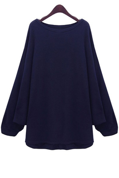 Casual Boat Neck Long Sleeve Blue Knitting Blouse_Blouses&Shirts_Top_LovelyWholesale | Wholesale 
