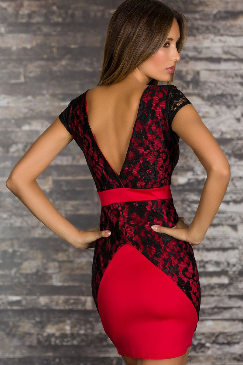 Sexy O Neck Short Sleeve Red Polyester Sheath Mini Dress_Dresses_LovelyWholesale | Wholesale 