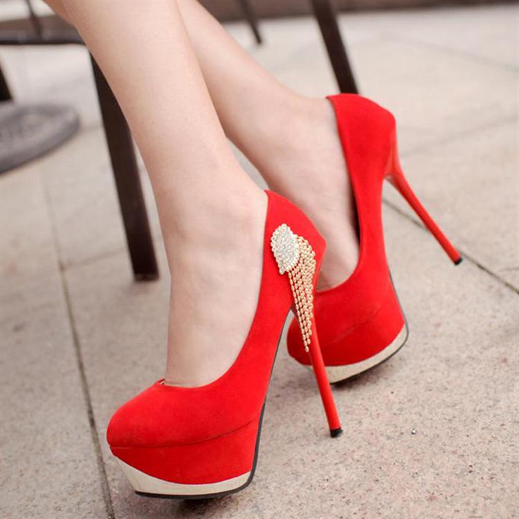 Fashion Round Closed Toe Tassels Platfrom Stiletto High Heels Red ...