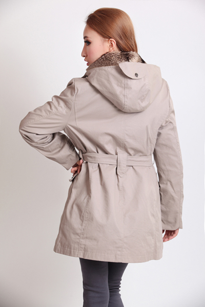 Cheap Trench Coats Fashion V Neck Long Sleeve Zipper Beige Cotton Regular Trench
