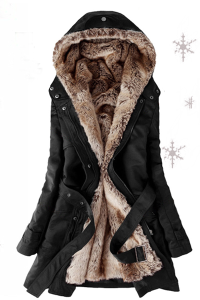 Fashion V Neck Long Sleeve Zipper Black Cotton Regular Trench