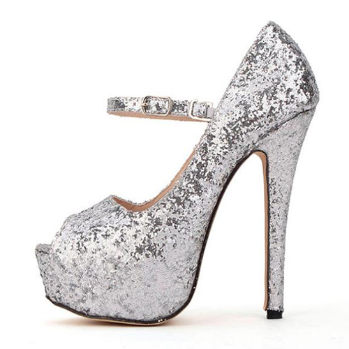 Fashion Round Toe peep Toe Stiletto High Heel Silver PU Pumps_Pumps ...