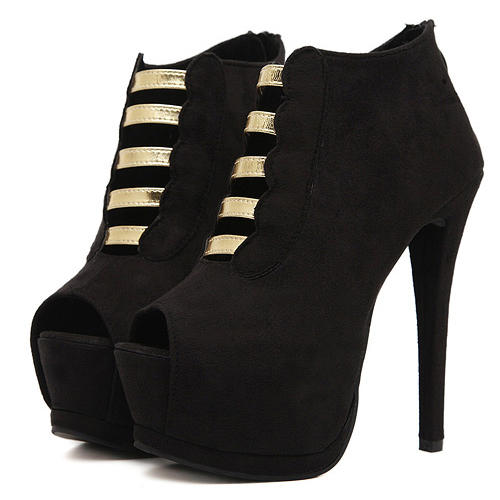Fashion Round Toe Peep Stiletto High Heel Basic Black PU Pumps_Pumps ...