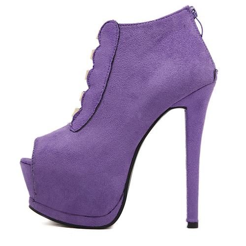 Fashion Round Toe Peep Stiletto High Heel Basic Purple PU Pumps_Pumps ...