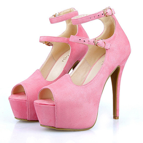 Fashion Stiletto High Heel Ankle Strap Pink PU Sandals_Sandals_Shoes ...