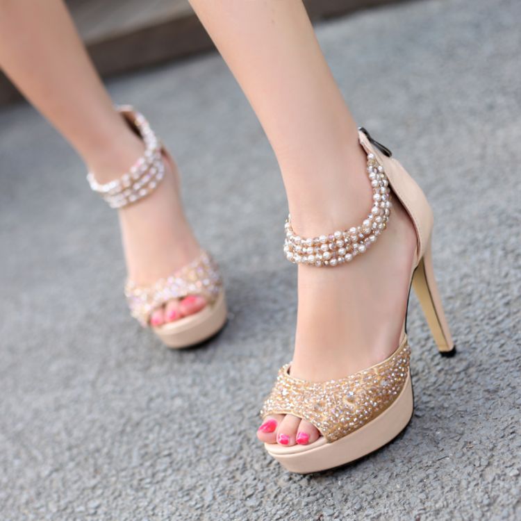 Fashion Stiletto High Heel Ankle Wrap Apricot PU Sandals_Sandals_Shoes ...