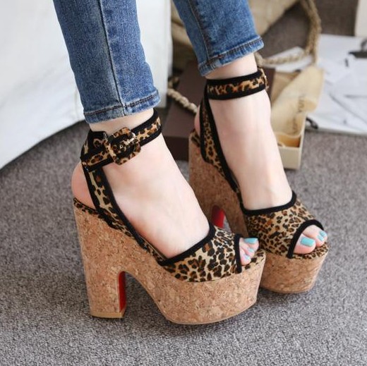 high heel leopard sandals