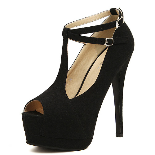 New Arrival Fashion Stiletto High Heel Black PU Sandals