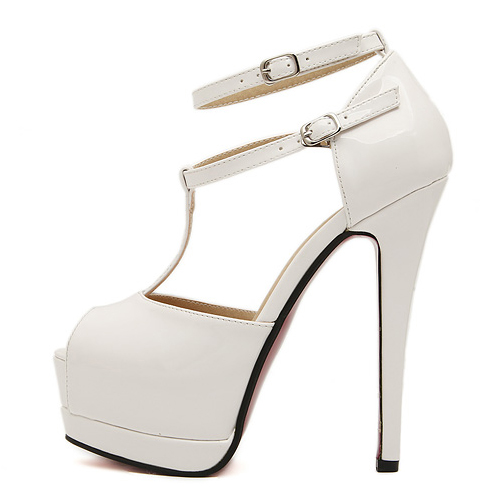 Fashion Stiletto High Heel T Strap White PU Sandals_Sandals_Shoes ...