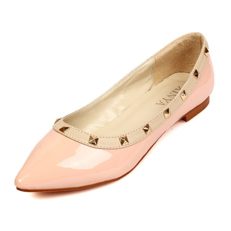 Casual Pointed Toe Closed Basic Low Heel Pink PU Flats_Flats_Shoes ...