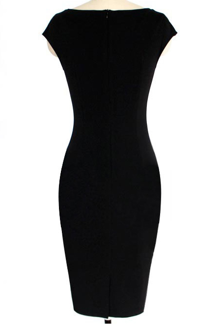 Cheap Fashion Pencil Dress V Neck Black Dress
