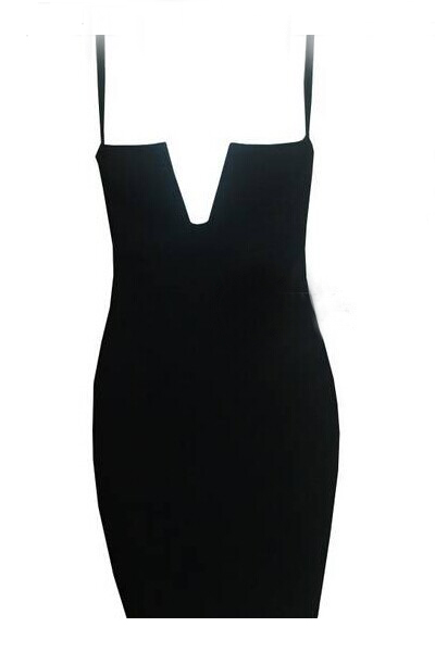 black v neck spaghetti strap dress