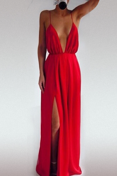 V-Neck Backless Dress