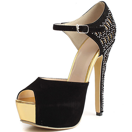 black high heel ankle strap shoes