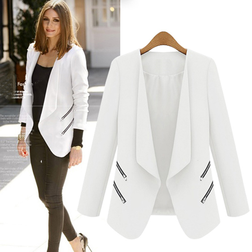 Cheap New Style Long Sleeves Zippered Pockets Design White Blazer ...